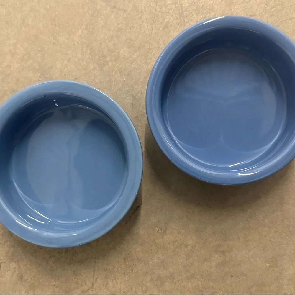 Set Of 2 Whisker City Blue & White Polka Dot Cat / Dog Water / Food Bowls